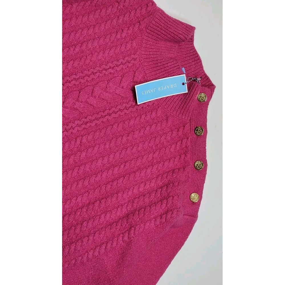 Draper James Pink Cable Knit Sweater Gold Buttons Women's Size XXL New With Tags